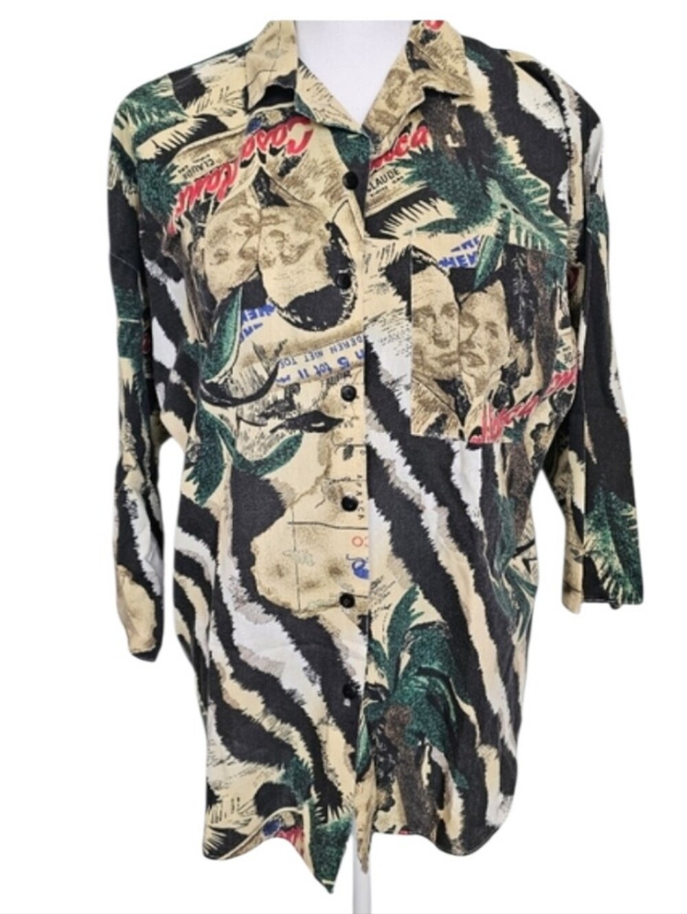 Vintage Casablanca Zebra Print Button Down 3/4 sleeves Women's Sz‎ M
